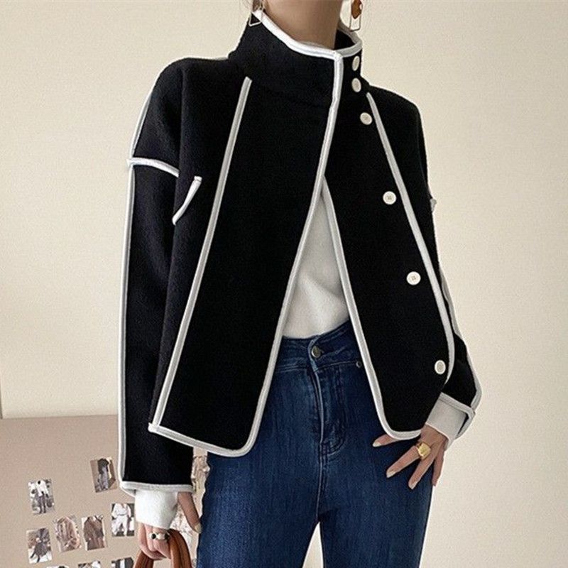 KIKIMORA Fashion Contrast Color Stand-up Collar Jacket