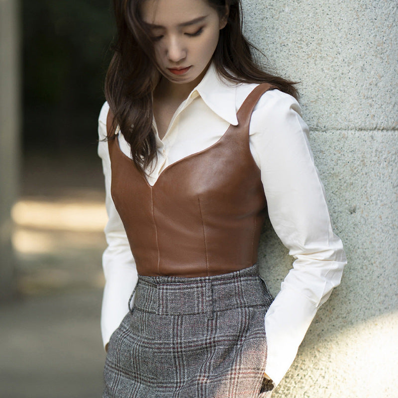 Vêtements d'extérieur Petit gilet à bretelles en cuir véritable
