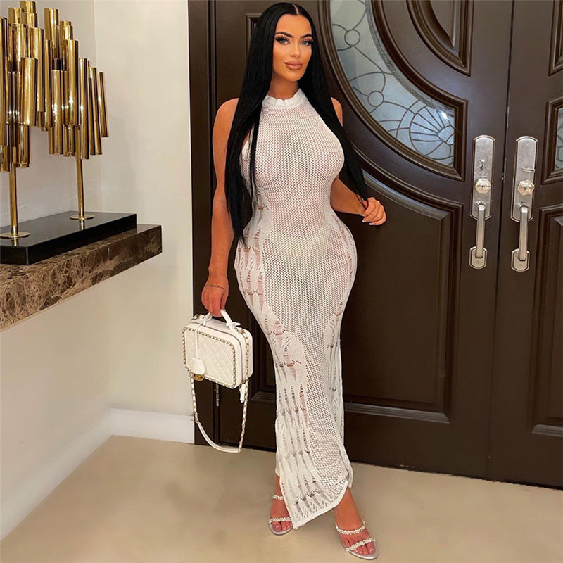 Robe longue sexy sans manches, coupe ajustée