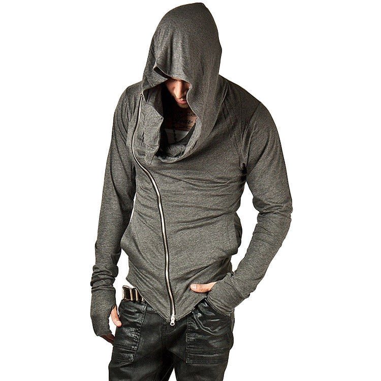 KIKIMORA Diagonal Zipper Hooded Sports Sweatshirt