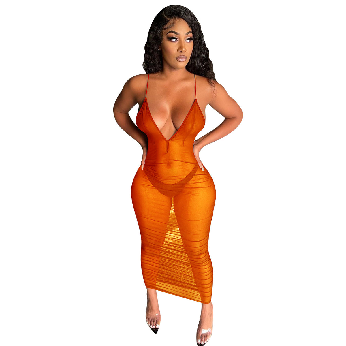Jupe mi-longue tempérament banlieue coton couleur unie robe transparente