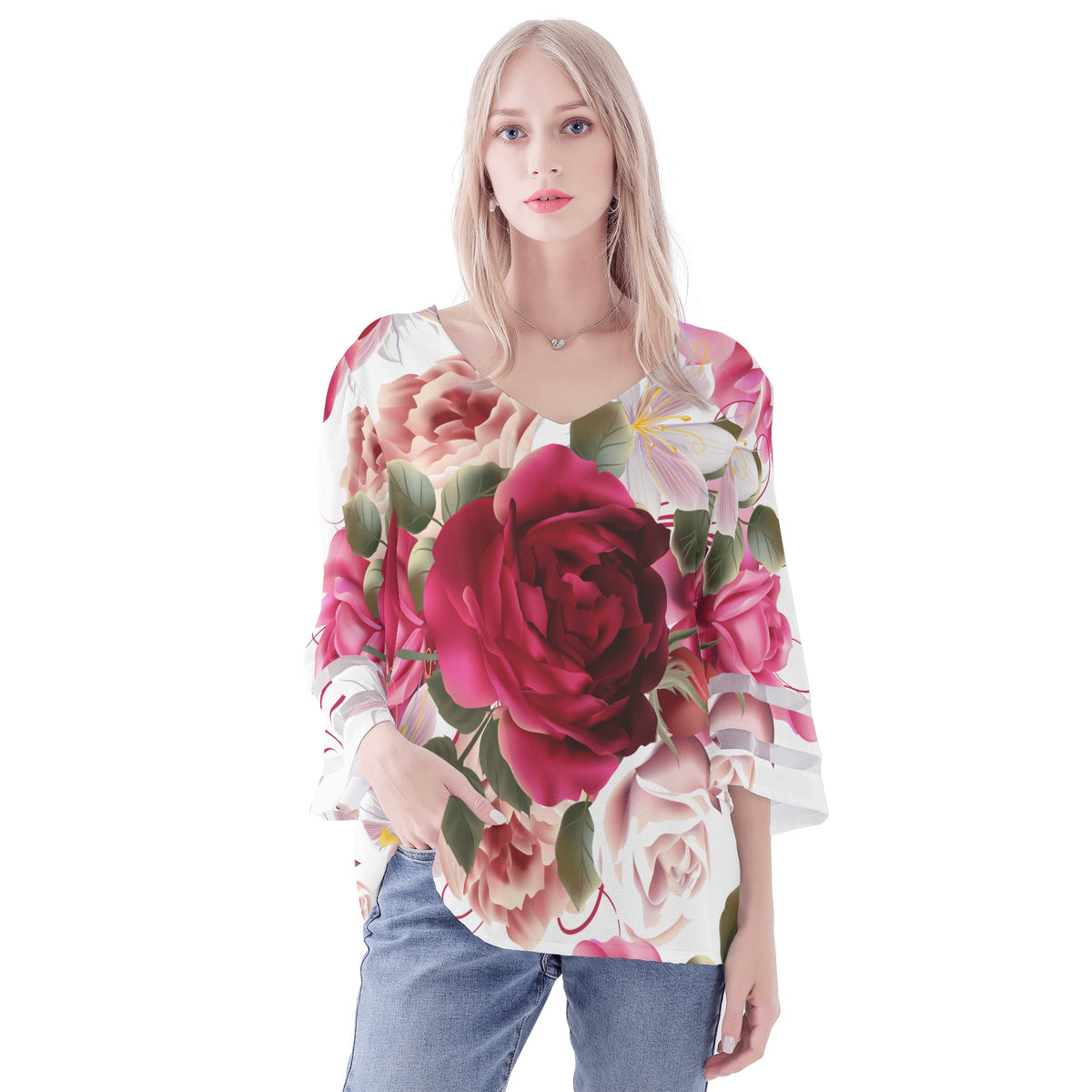 KIKIMORA Floral Print, Puff Sleeve Blouse