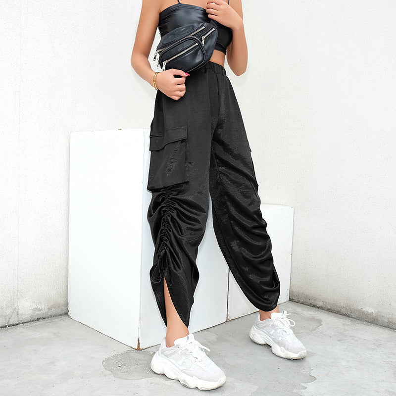 Pantalon cargo ample brillant