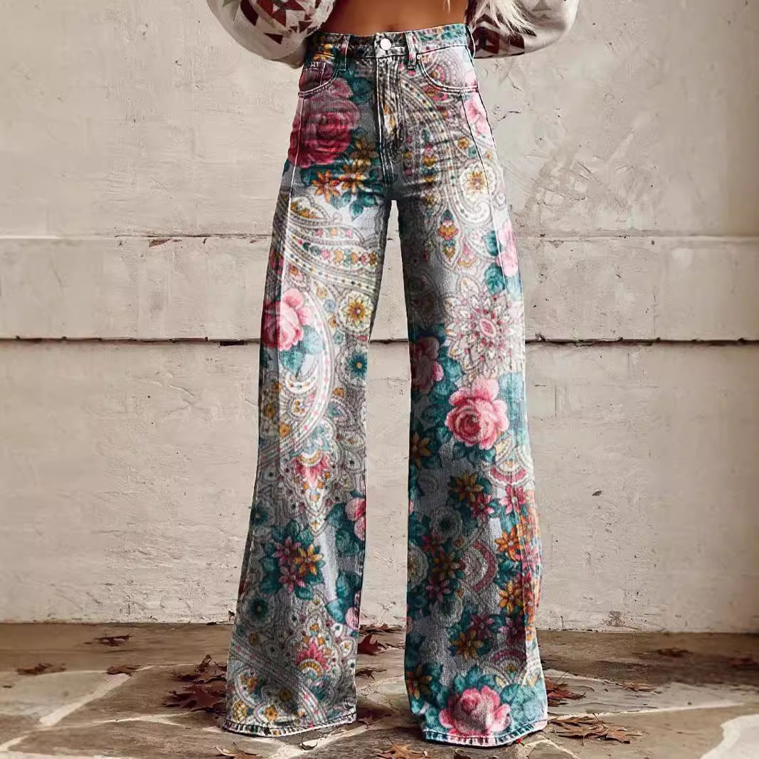 KIKIMORA Wide-legged  Anti-jeans 3D Digital Printing Pants