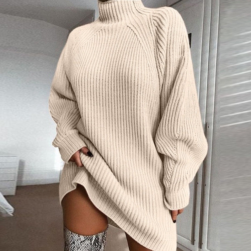 High Neck Chunky Knit Sweater Dress
