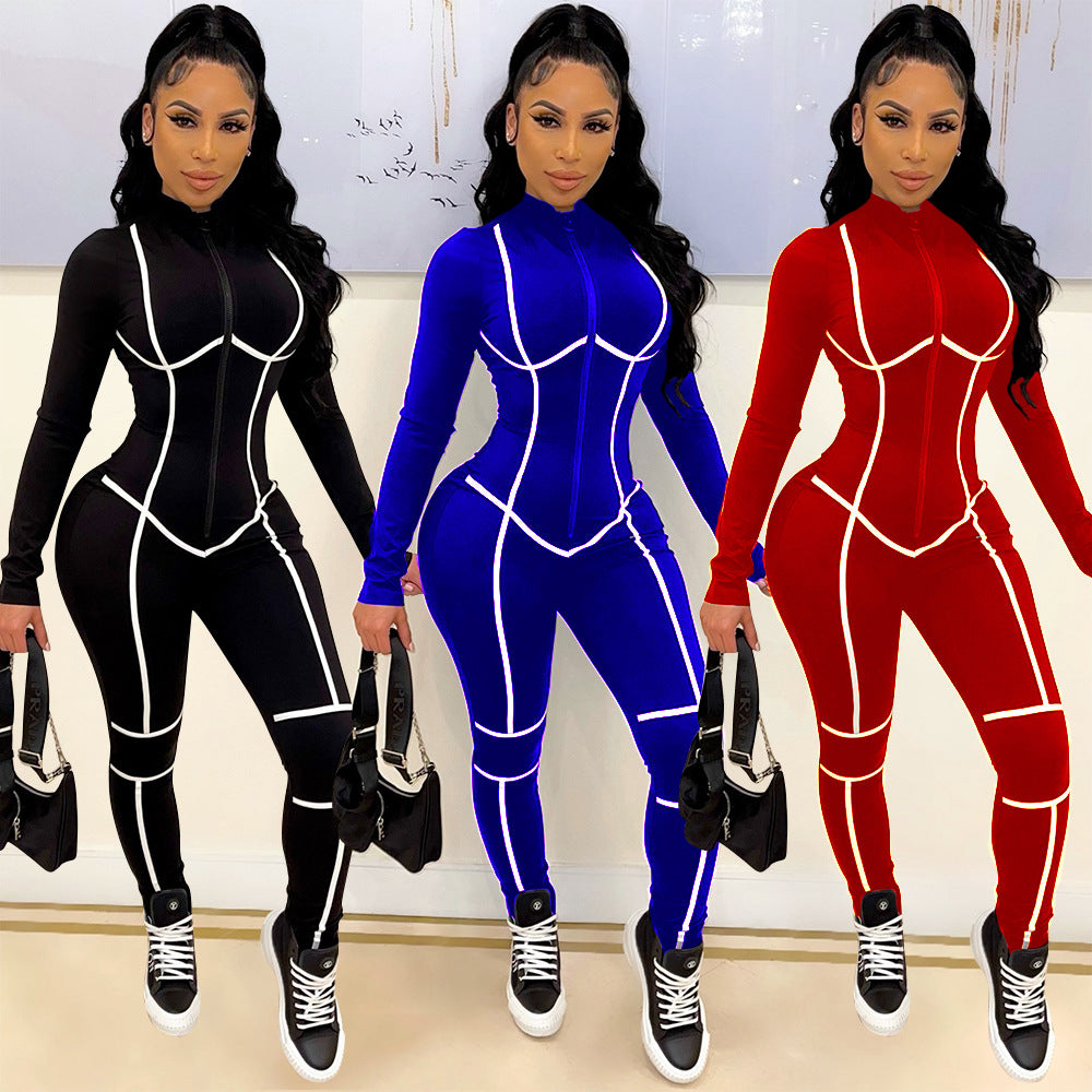 KIKIMORA Pantalon combinaison à fermeture éclair et coutures