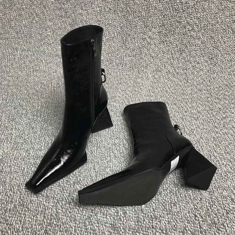 KIKIMORA Square Toe Chunky Heel Boots