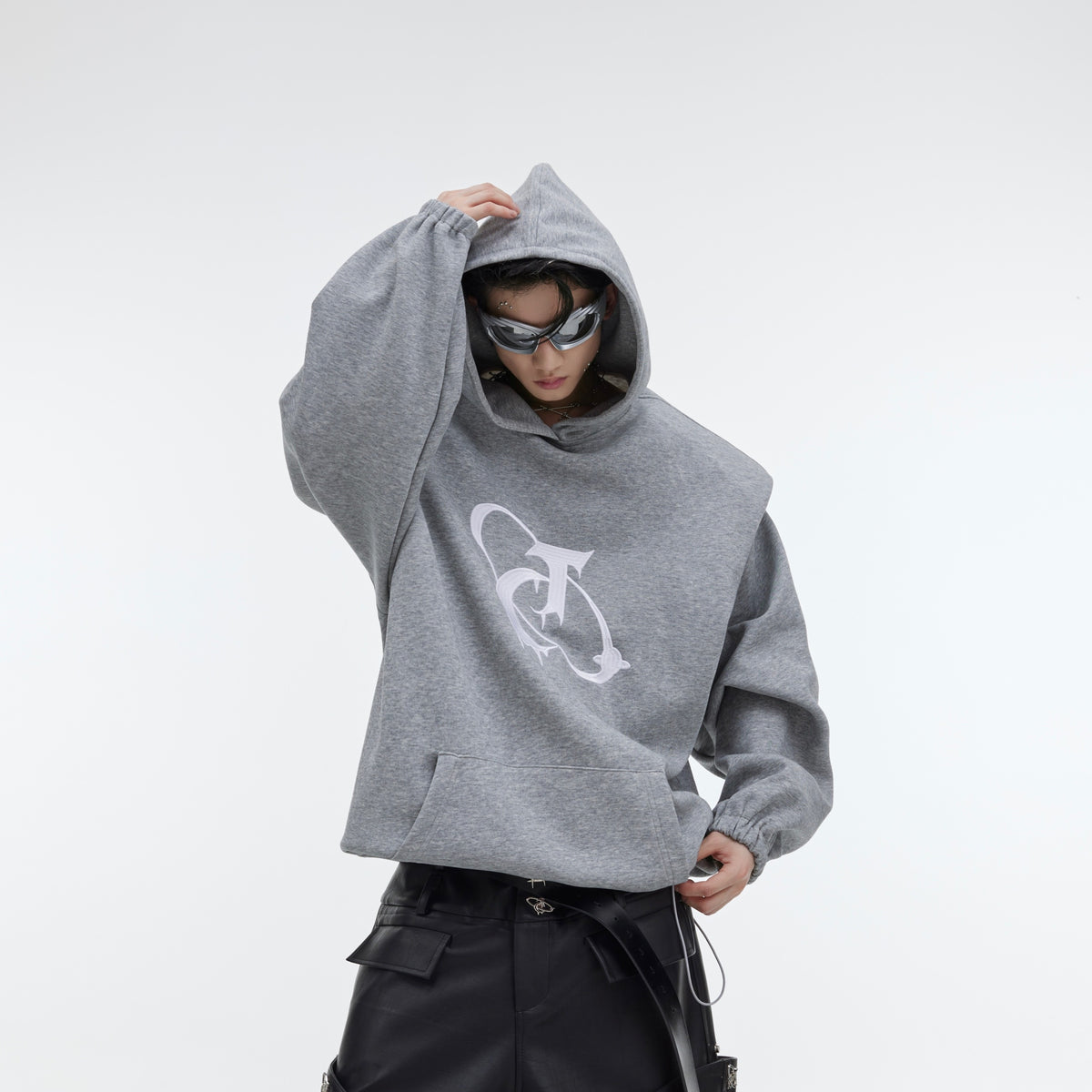 Deconstructed Pleated Shoulder Pad With Plush Hoodie