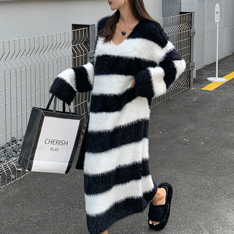 KIKIMORA Striped Long Knitted Dress