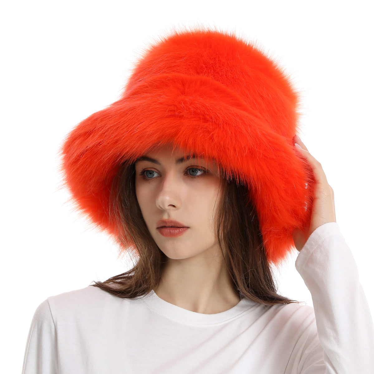 Warm wide brim solid color plush hat