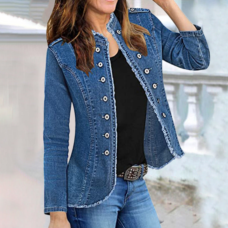 Blazer en denim de couleur unie