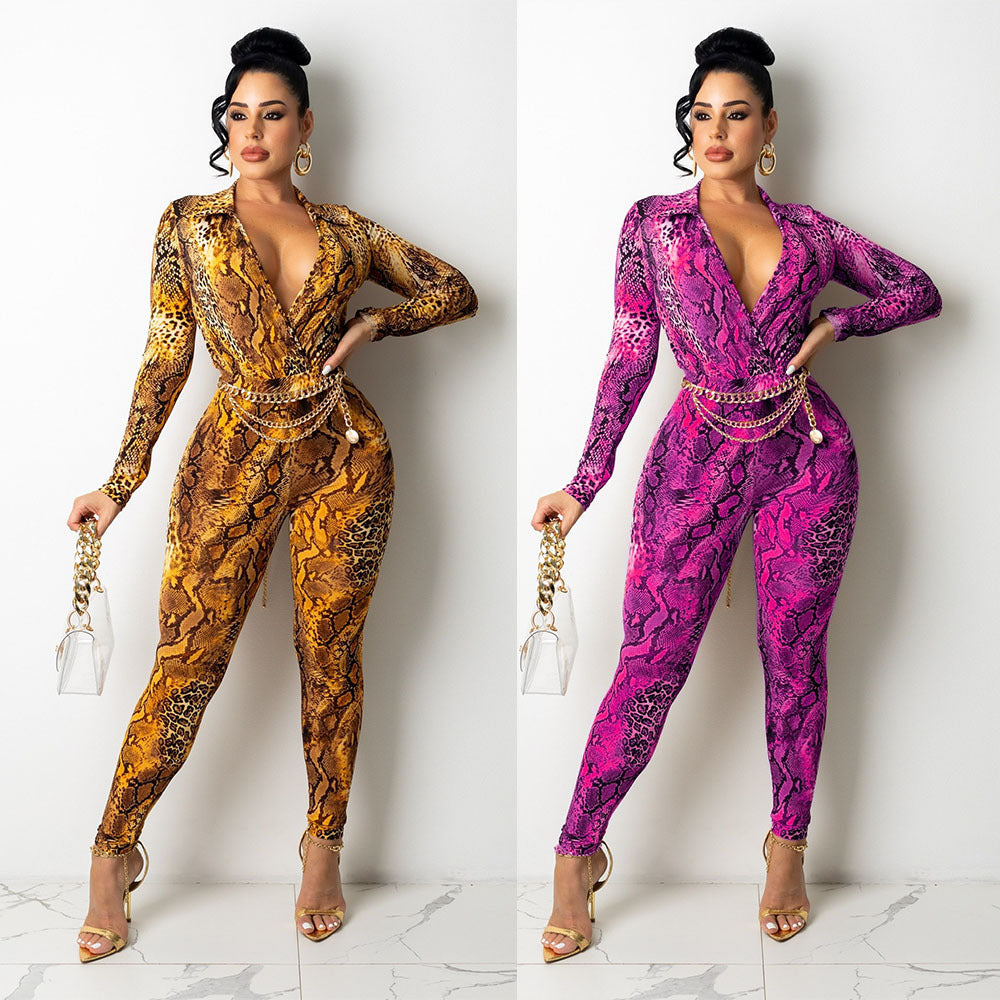 Printed Jumpsuit Long Sleeve Two-piece Suit