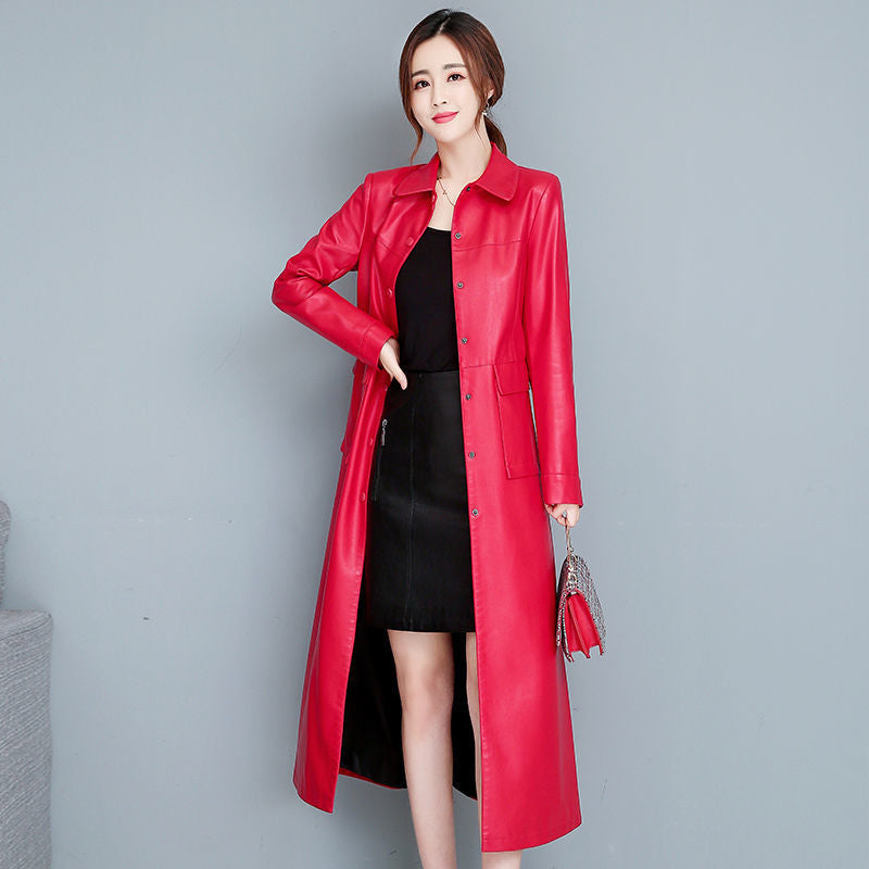 KIKIMORA Thin Leather Trench Coat