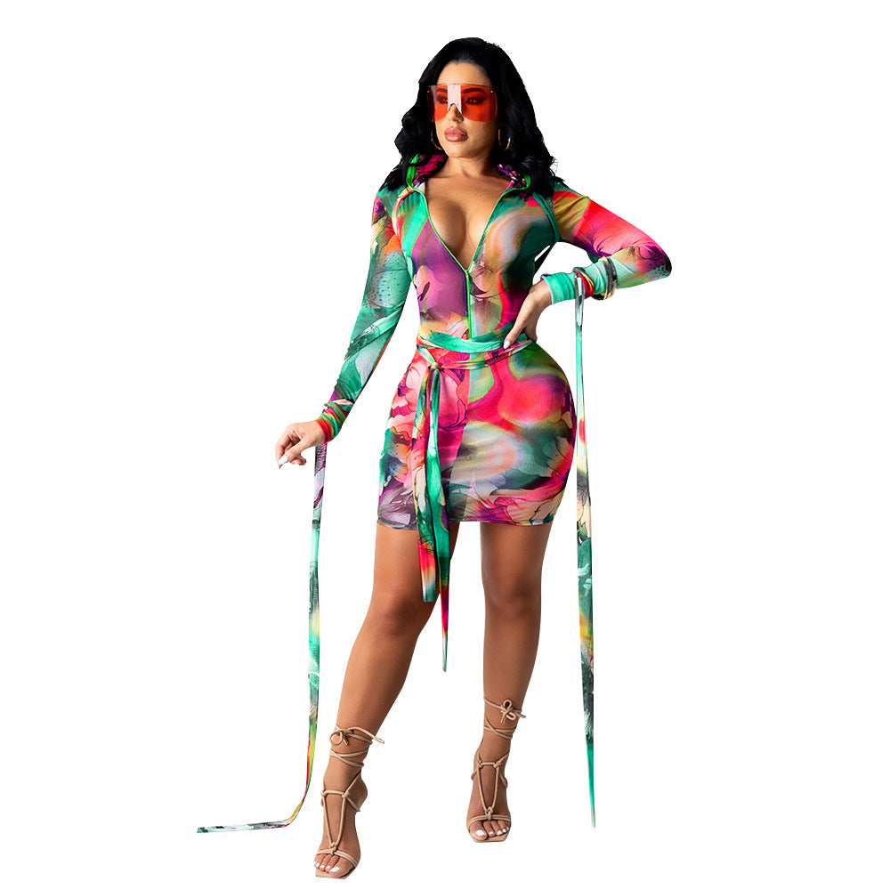 Robe imprimée transparente en maille