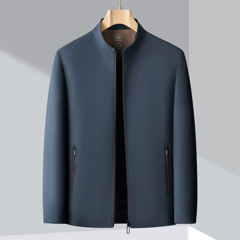 Veste pour hommes de couleur unie, col montant, manches avec cordon de serrage, fermeture éclair