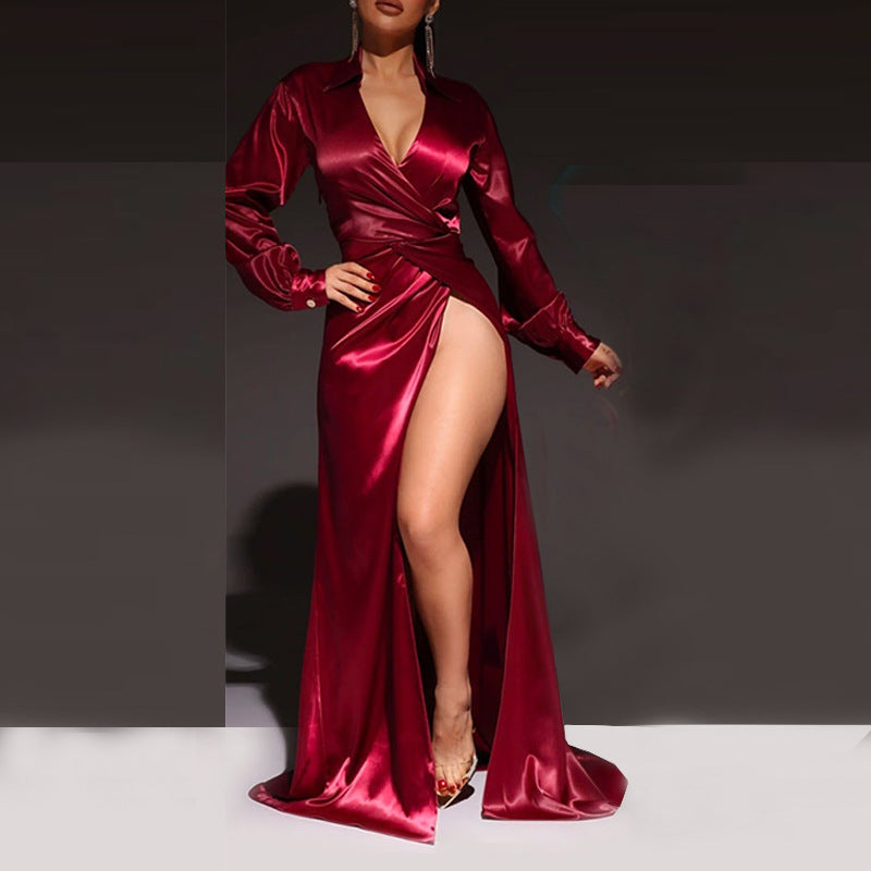 Robe ultra longue à fente latérale