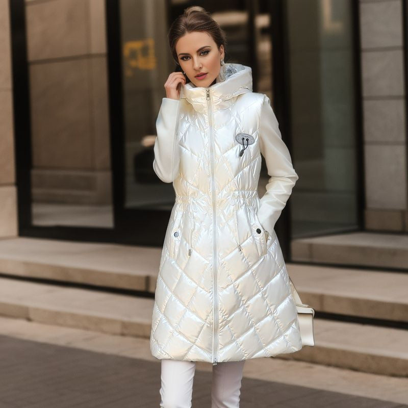 KIKIMORA Glossy Cotton-padded Vest Mid-length Jacket