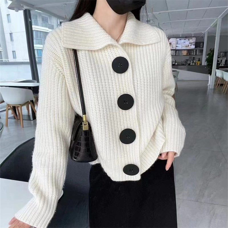 Idle Style Cotton Sweater Coat Wide Loose Lapel
