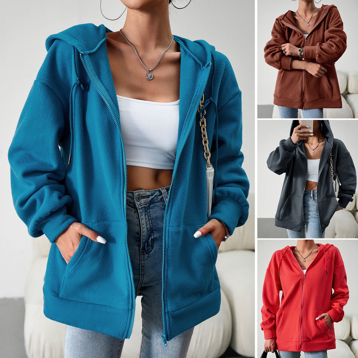 Hooded Cardigan Jacket With Pockets