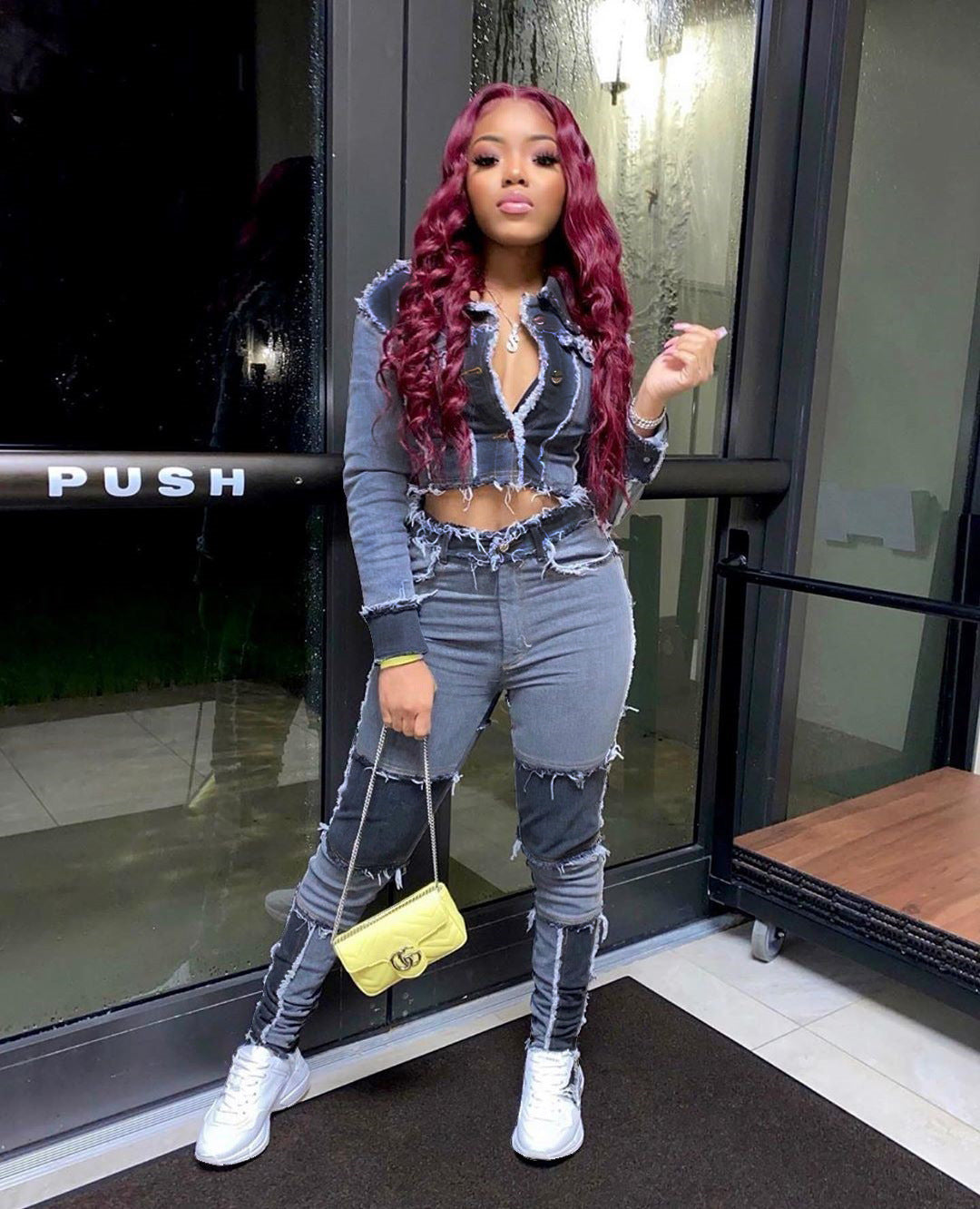 KIKIMORA Stitching Denim Suit