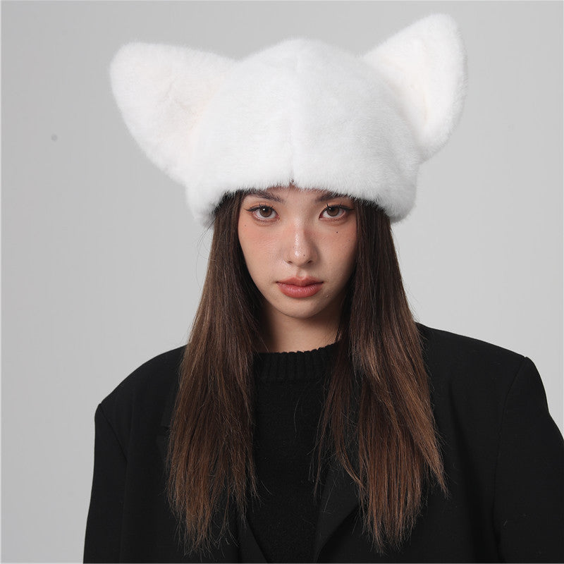Chapeau en laine tricoté assorti avec rembourrage en velours pelucheux