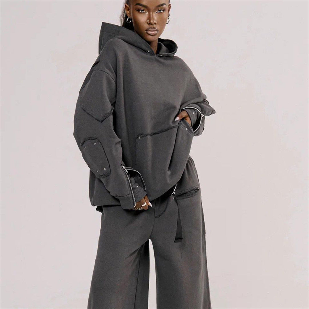 Pull ample à capuche et pantalon à manches longues