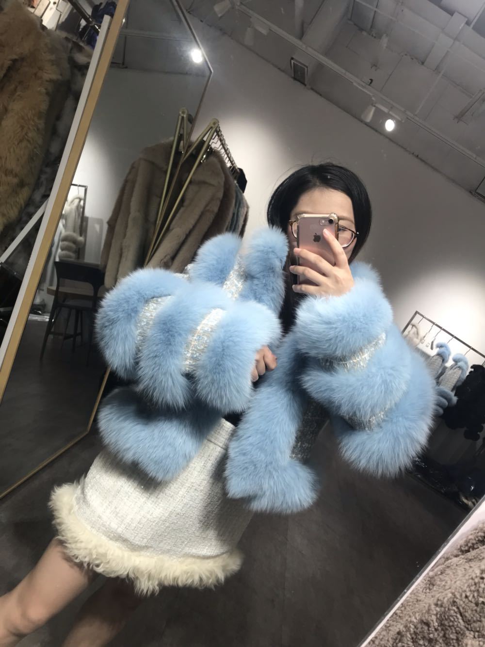 KIKIMORA hiver fourrure de renard Tweed laine couture haut veste courte