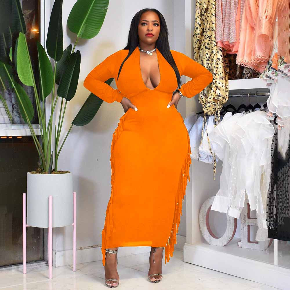Robe Sexy à Franges en V Profond de Grande Taille