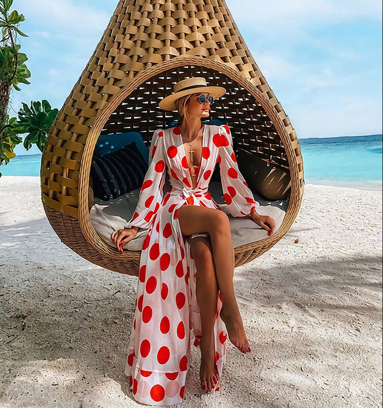 Robe de vacances de plage en mousseline à pois