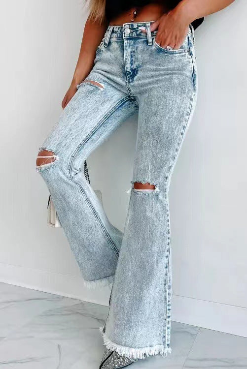KIKIMORA Wash High Waist Ripped Jeans