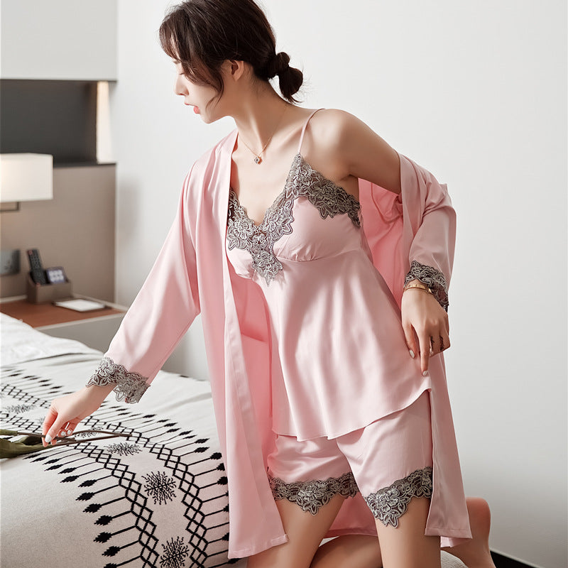 Conjunto de pijama de 5 piezas. Conjuntos de batas de kimono con camisola y pantalones