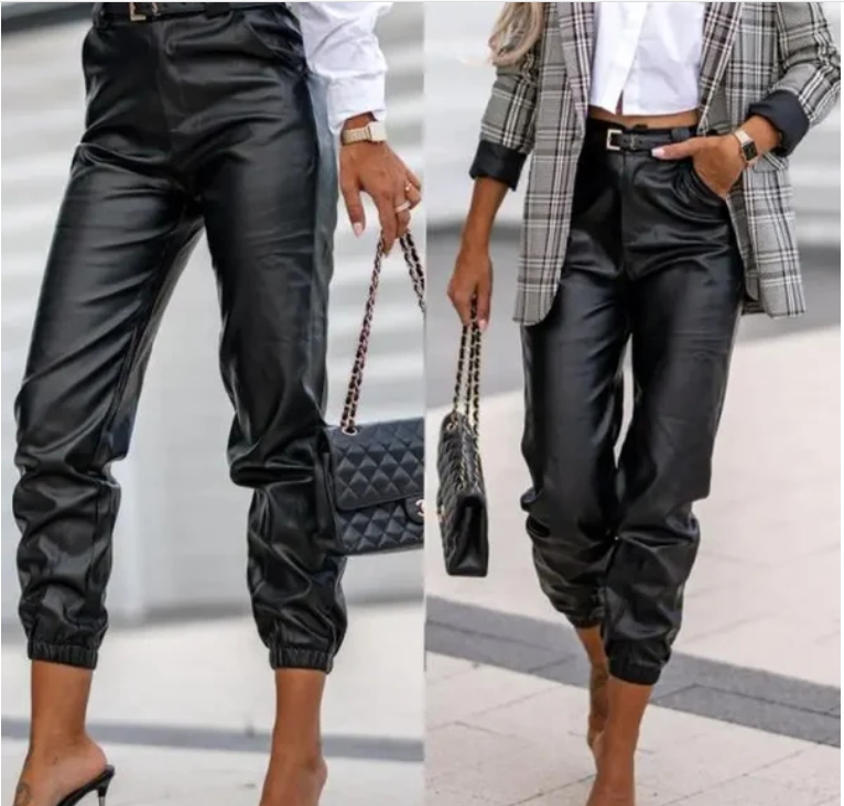 KIKIMORA Pantalon en cuir longueur PU