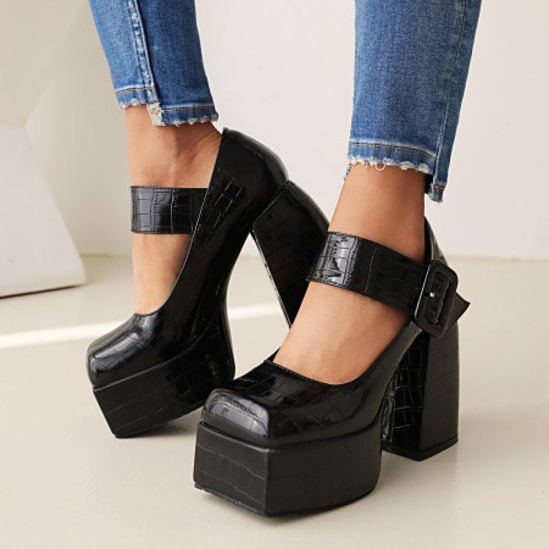 KIKIMORA Chunky Heel Pumps Shoes