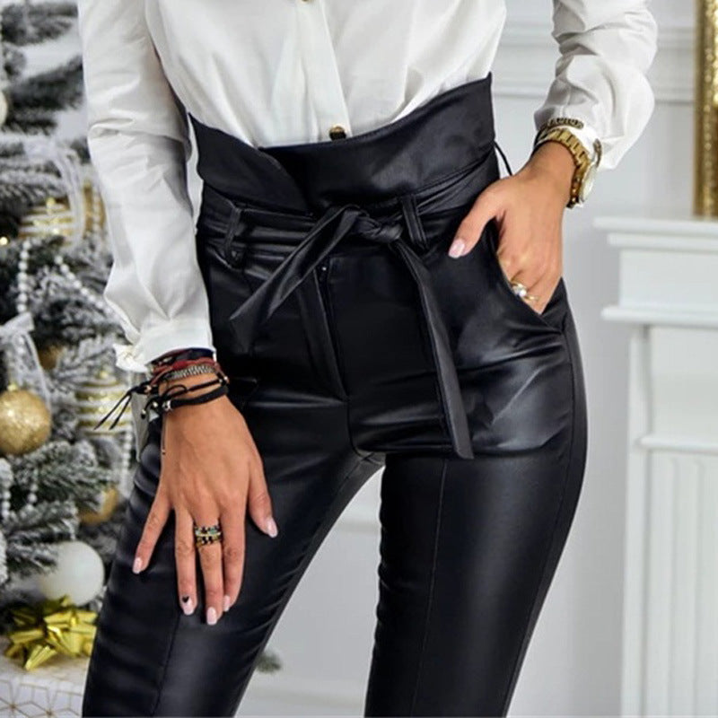 High waist skinny leather pants