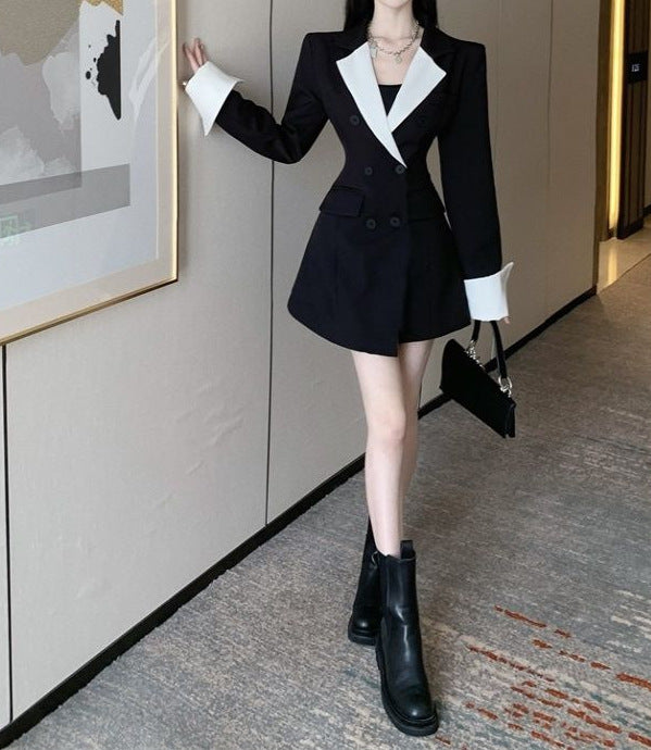 Contrast Color Suit Long Sleeve Slim Fit Dress