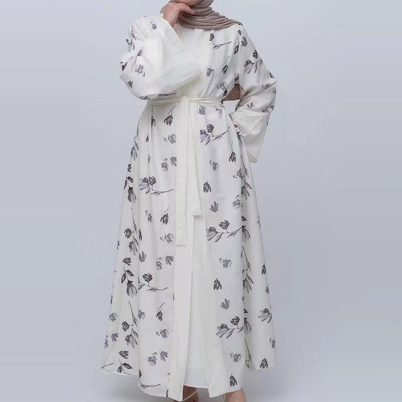 KIKIMORA Ethnic Print Long Dress & Lace-up Robe