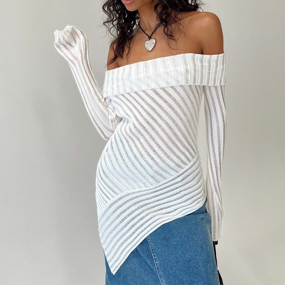 KIKIMORA Off-the-shoulder Long Sleeve Knitted Top