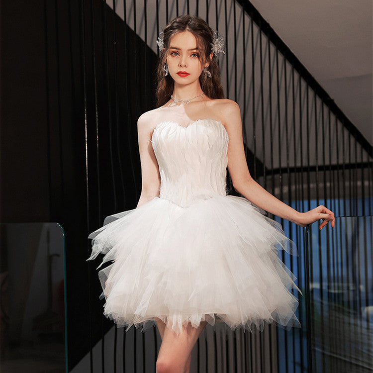 KIKIMORA White Feather Party Birthday Dress