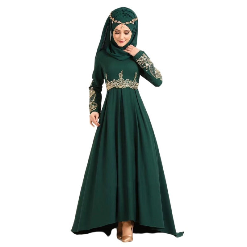 KIKIMORA Embroidered High Waist Ethnic Elegant Graceful Slim Dress