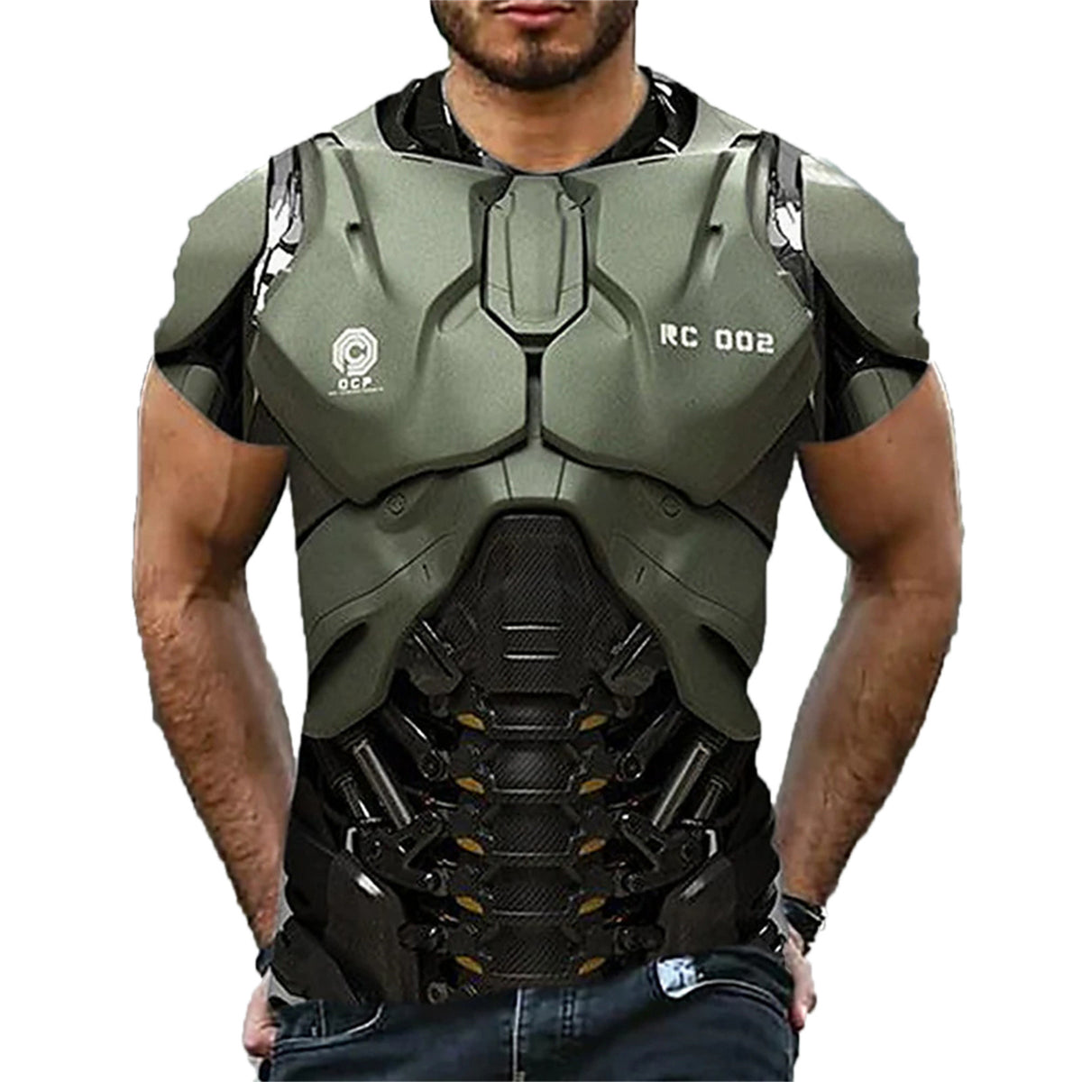 T-shirt à manches courtes avec impression numérique 3D à motif d'armure pour hommes