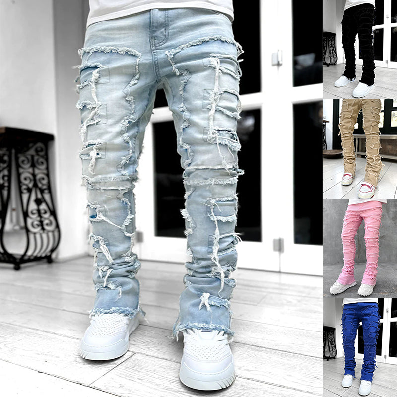 Pantalons pour hommes pantalons patchés individuels longs ajustement serré jeans empilés pour vêtements pour hommes