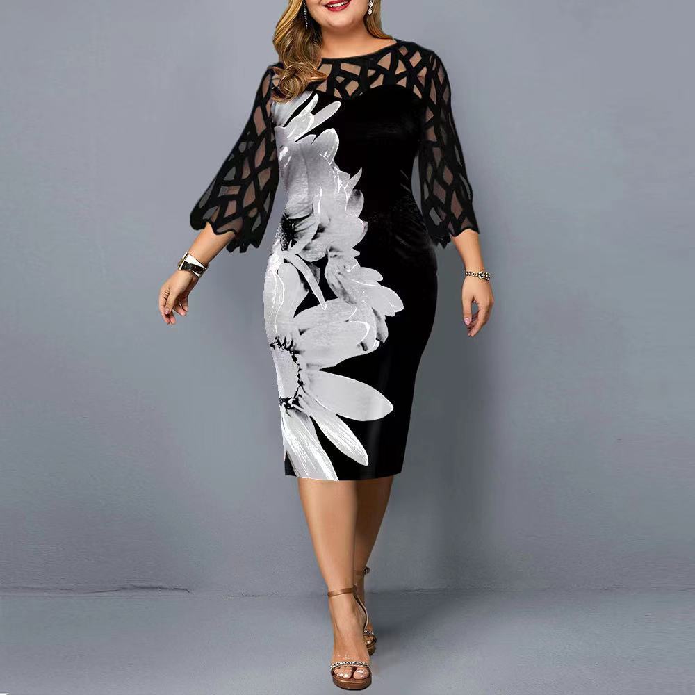 KIKIMORA Lace Stitching Plus Size Dress