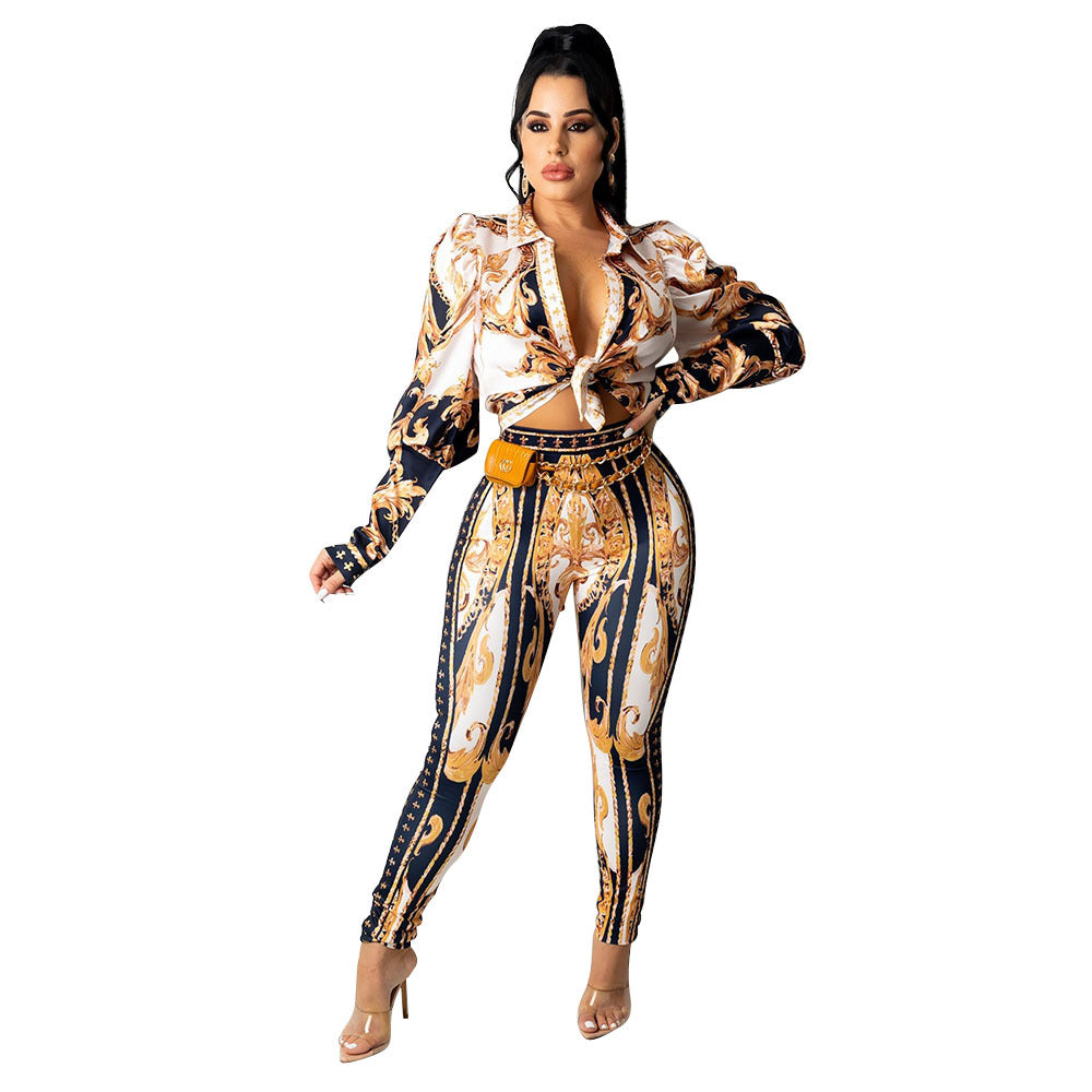 KIKIMORA Fashion Printed Two-piece Suit