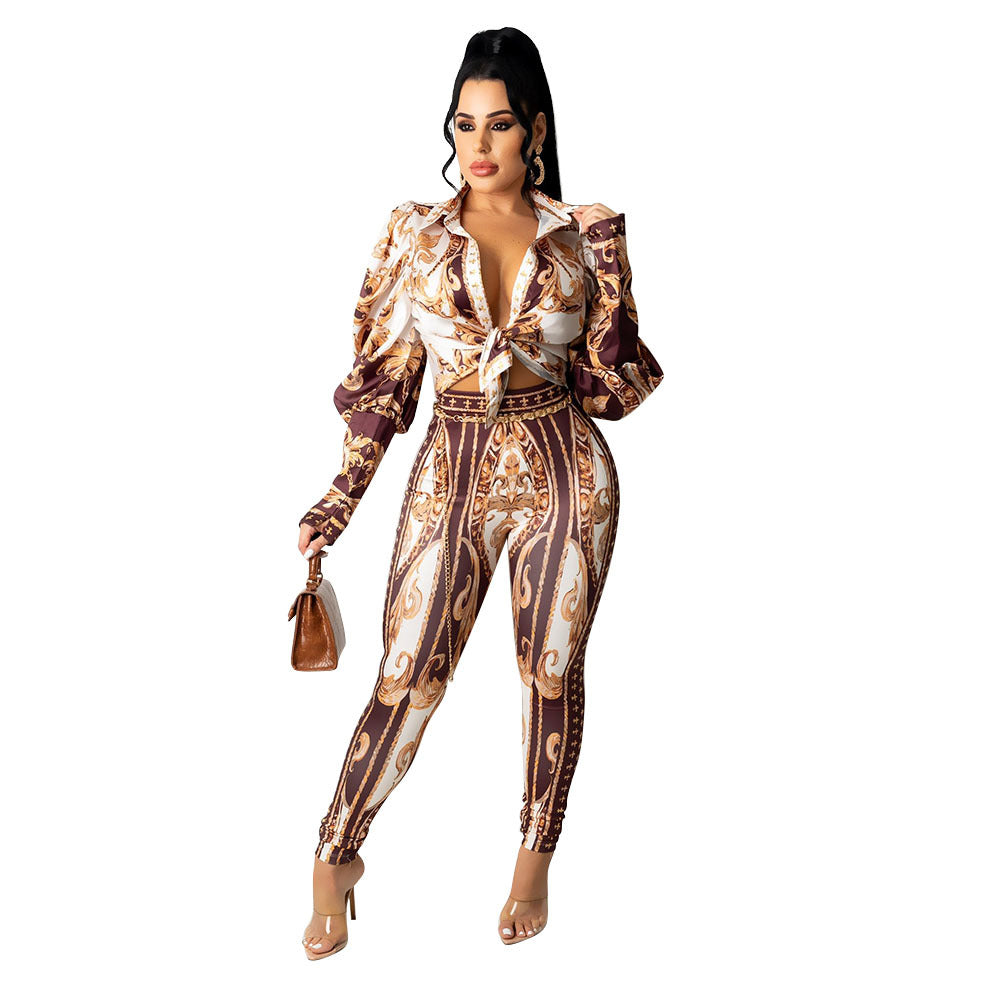 KIKIMORA Fashion Printed Two-piece Suit