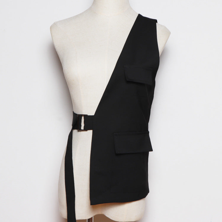 KIKIMORA Special-interest Design Shoulder Irregular Waist Seal Vest