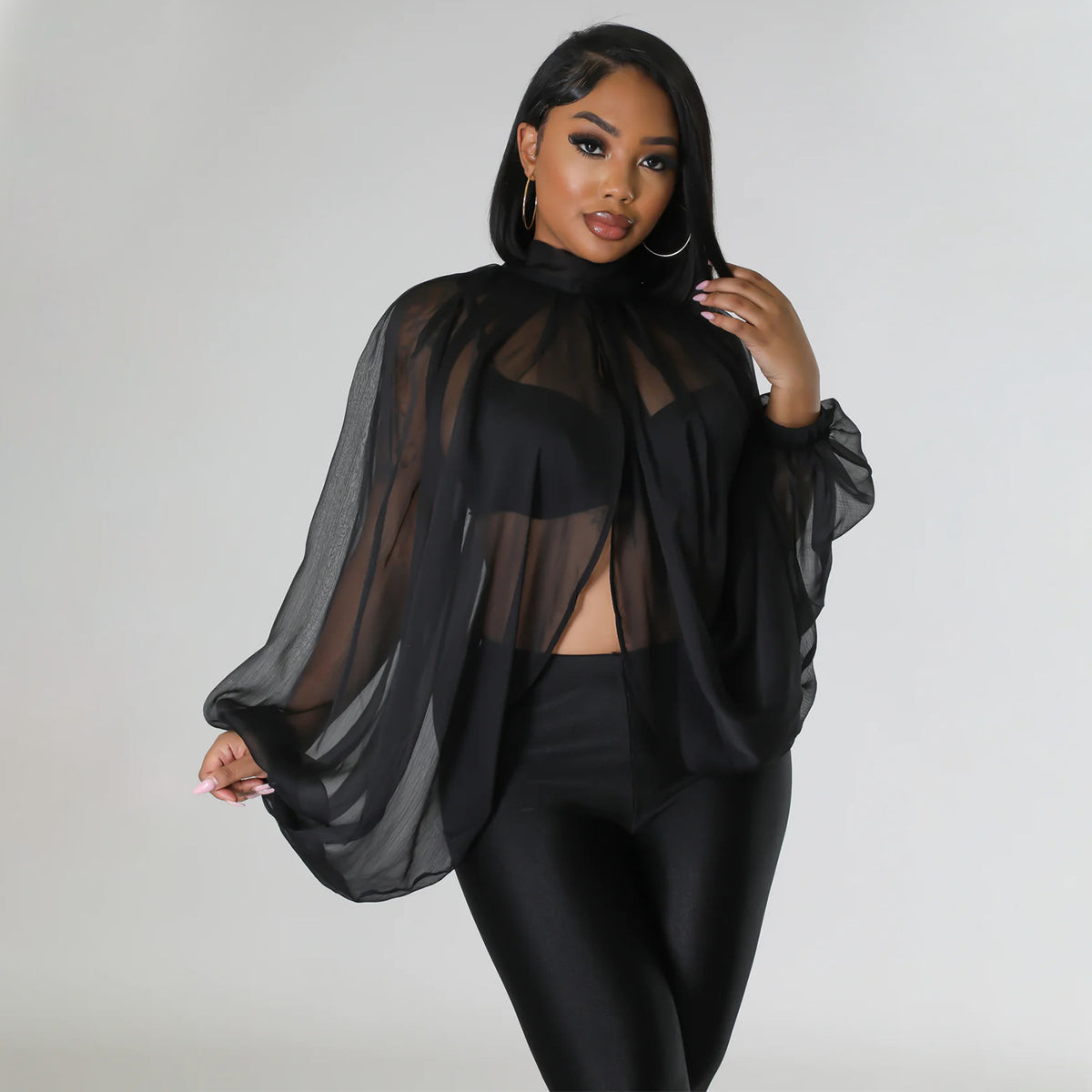 KIKIMORA Mesh Lace-up Cutout Top