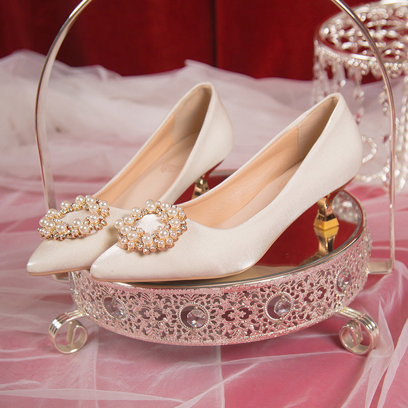 Pointed Slip-on Bridesmaid Shoes Fairy Style Stiletto Heels