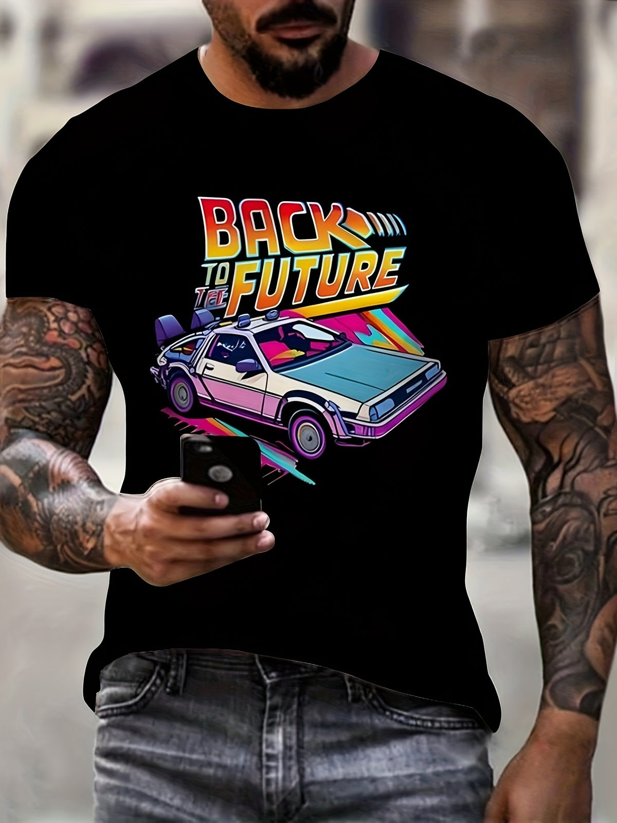 BACK FUTURE Round Neck Short Sleeved T-shirt.