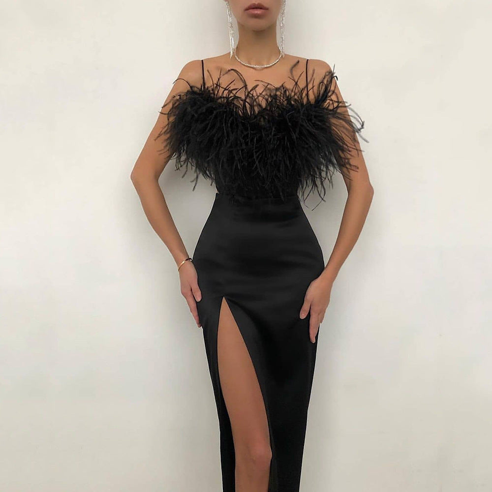 KIKIMORA bodycon dress with feathers