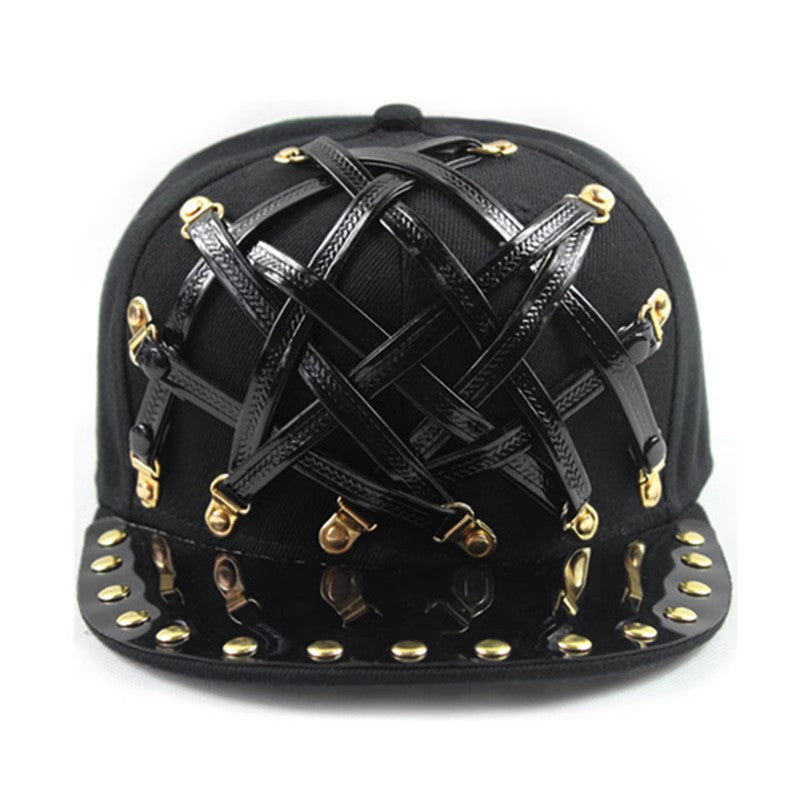 KIKIMORA Punk en forme de T X cuir Hip Hop casquette à bords plats hommes et femmes